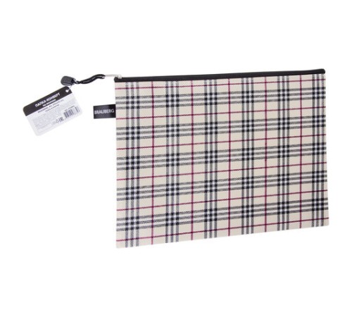 Папка-конверт на молнии А4 (335х243 мм), ткань в клетку, BRAUBERG 