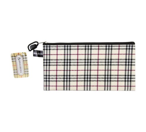 Папка-конверт на молнии МАЛОГО ФОРМАТА (255х130 мм), ткань в клетку, BRAUBERG 
