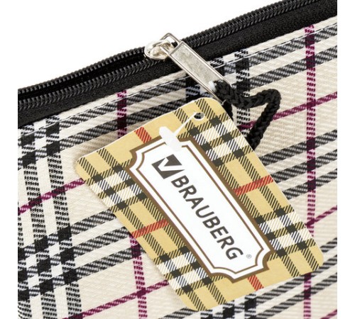 Папка-конверт на молнии МАЛОГО ФОРМАТА (255х130 мм), ткань в клетку, BRAUBERG 