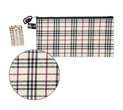 Папка-конверт на молнии МАЛОГО ФОРМАТА (255х130 мм), ткань в клетку, BRAUBERG 