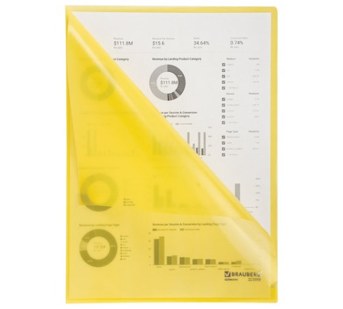 Папка-уголок жесткая BRAUBERG, желтая, 0,15 мм, 223968
