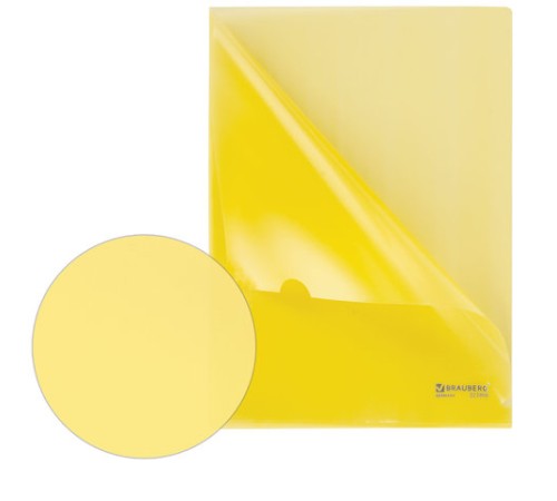 Папка-уголок жесткая BRAUBERG, желтая, 0,15 мм, 223968