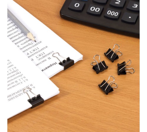 Зажимы для бумаг BRAUBERG, КОМПЛЕКТ 12 шт., 15 мм, на 45 листов, черные, картонная коробка, 223969