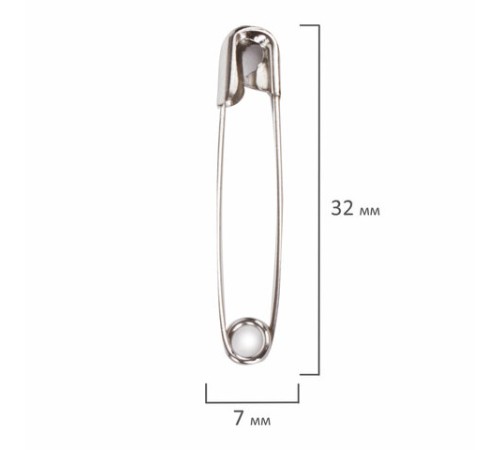 Булавки английские BRAUBERG, 32 мм, никелированные, 50 шт., в пластиковой коробке с европодвесом, 223970