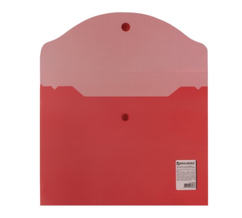 Папка-конверт с кнопкой МАЛОГО ФОРМАТА (240х190 мм), А5, прозрачная, красная, 0,18 мм, BRAUBERG, 224026