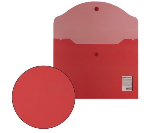 Папка-конверт с кнопкой МАЛОГО ФОРМАТА (240х190 мм), А5, прозрачная, красная, 0,18 мм, BRAUBERG, 224026