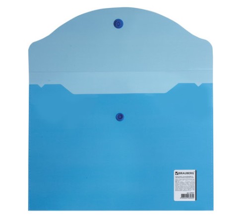 Папка-конверт с кнопкой МАЛОГО ФОРМАТА (240х190 мм), А5, прозрачная, синяя, 0,18 мм, BRAUBERG, 224027
