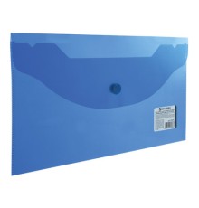Папка-конверт с кнопкой МАЛОГО ФОРМАТА (250х135 мм), прозрачная, синяя, 0,18 мм, BRAUBERG, 224031