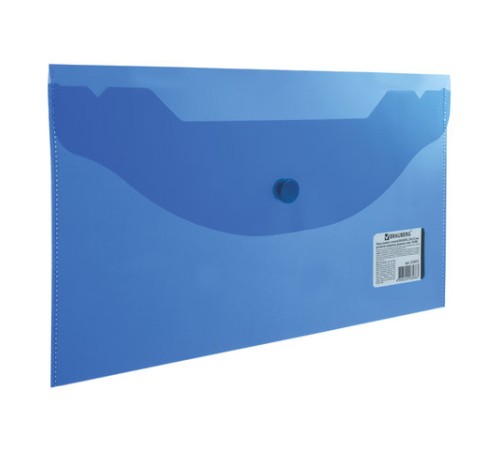 Папка-конверт с кнопкой МАЛОГО ФОРМАТА (250х135 мм), прозрачная, синяя, 0,18 мм, BRAUBERG, 224031