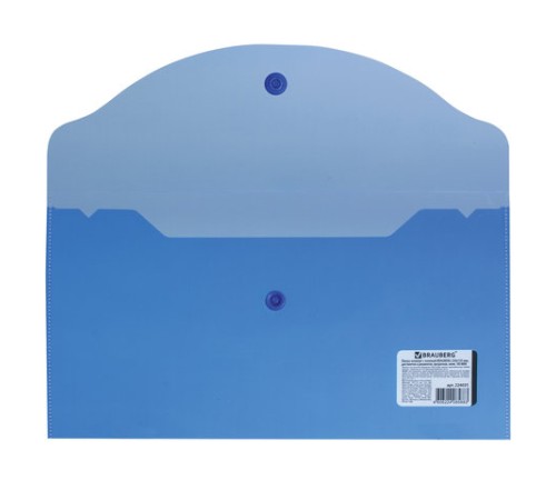 Папка-конверт с кнопкой МАЛОГО ФОРМАТА (250х135 мм), прозрачная, синяя, 0,18 мм, BRAUBERG, 224031