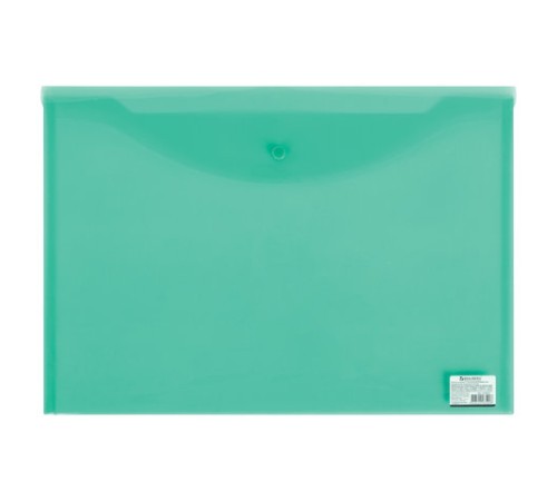 Папка-конверт с кнопкой БОЛЬШОГО ФОРМАТА (305х435 мм), А3, прозрачная, зеленая, 0,18 мм, BRAUBERG, 224033