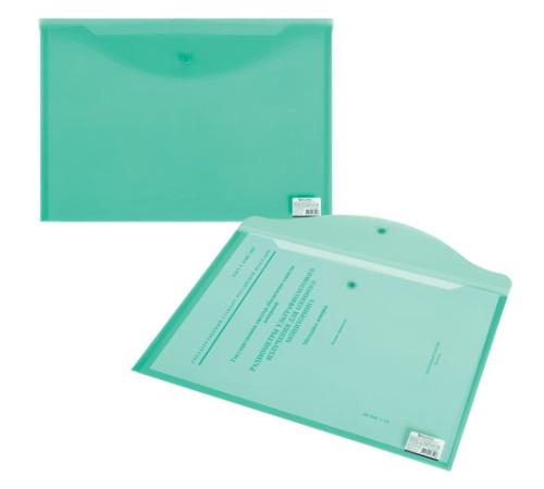 Папка-конверт с кнопкой БОЛЬШОГО ФОРМАТА (305х435 мм), А3, прозрачная, зеленая, 0,18 мм, BRAUBERG, 224033