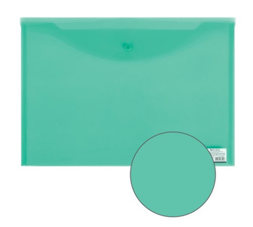 Папка-конверт с кнопкой БОЛЬШОГО ФОРМАТА (305х435 мм), А3, прозрачная, зеленая, 0,18 мм, BRAUBERG, 224033