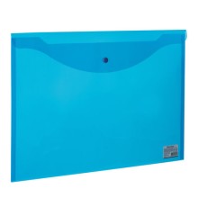 Папка-конверт с кнопкой БОЛЬШОГО ФОРМАТА (305х435 мм), А3, прозрачная, синяя, 0,18 мм, BRAUBERG, 224034