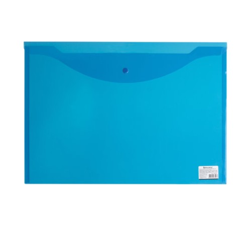 Папка-конверт с кнопкой БОЛЬШОГО ФОРМАТА (305х435 мм), А3, прозрачная, синяя, 0,18 мм, BRAUBERG, 224034