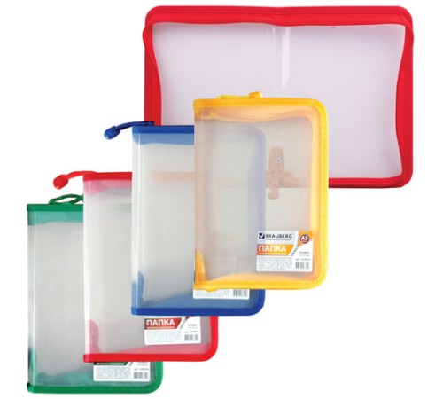 Папка на молнии пластиковая BRAUBERG, 