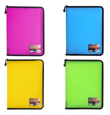 Папка на молнии пластиковая BRAUBERG, А4, 325х230 мм, 4 цвета ассорти, неоновая, 224054