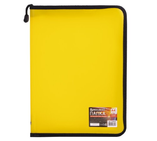 Папка на молнии пластиковая BRAUBERG, А4, 325х230 мм, 4 цвета ассорти, неоновая, 224054