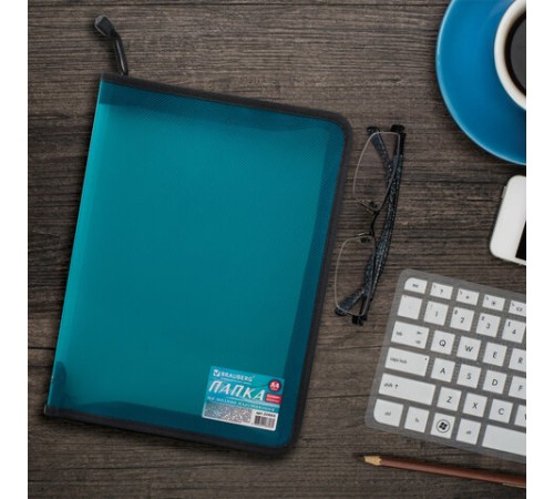 Папка на молнии пластиковая BRAUBERG 