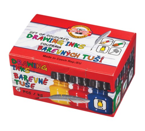 Тушь KOH-I-NOOR, набор 6 шт. х 20 мл, ассорти, картонная коробка, 01417S0601KK