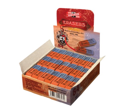 Ластик KOH-I-NOOR 6521/80, 42х14х8 мм, красно-синий, прямоугольный, скошенные края, натуральный каучук, 6521080006KDRU