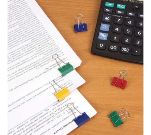 Зажимы для бумаг BRAUBERG, КОМПЛЕКТ 12 шт., 25 мм, на 100 листов, цветные, картонная коробка, 224471