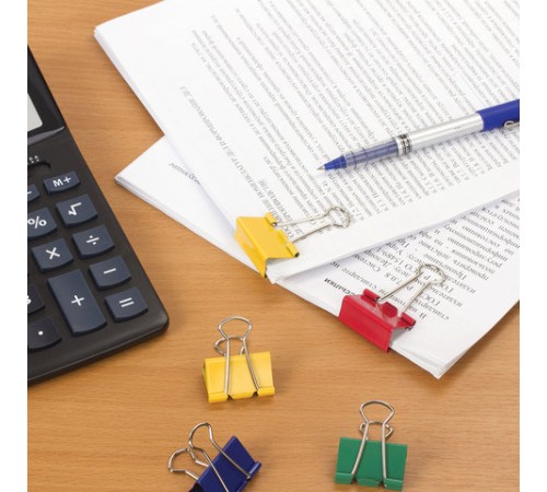 Зажимы для бумаг BRAUBERG, КОМПЛЕКТ 12 шт., 32 мм, на 140 листов, цветные, картонная коробка, 224472