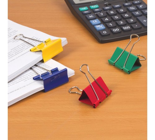 Зажимы для бумаг BRAUBERG, КОМПЛЕКТ 12 шт., 51 мм, на 230 листов, цветные, картонная коробка, 224474