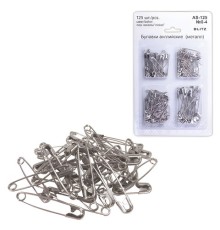 Булавки английские BLITZ, набор 125 шт., размер 0-4, никелированные, блистер, AS-125
