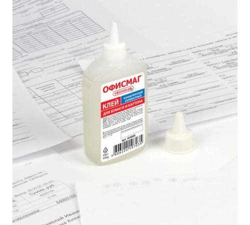 Клей канцелярский силикатный ОФИСМАГ (для бумаги, картона) 110 г, 224600