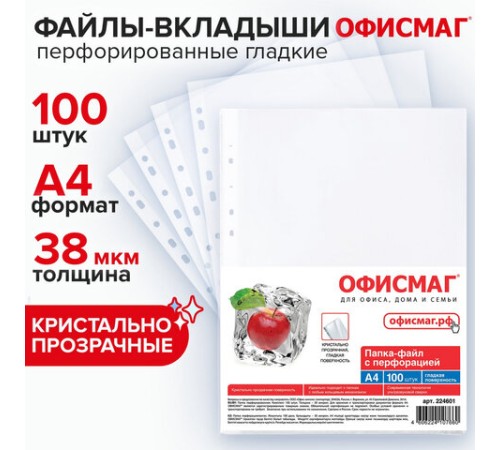 Папки-файлы перфорированные, А4, ОФИСМАГ 