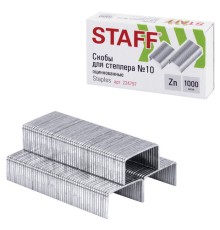 Скобы для степлера №10, 1000 штук, РОССИЯ, STAFF 