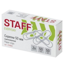 Скрепки большие 50 мм, STAFF, оцинкованные, 50 шт., в картонной коробке, РОССИЯ, 224800
