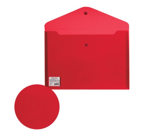 Папка-конверт с кнопкой BRAUBERG, А4, до 100 листов, прозрачная, красная, СВЕРХПРОЧНАЯ 0,18 мм, 224812