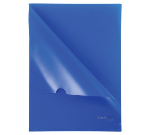 Папка-уголок жесткая, непрозрачная BRAUBERG, синяя, 0,15 мм, 224880