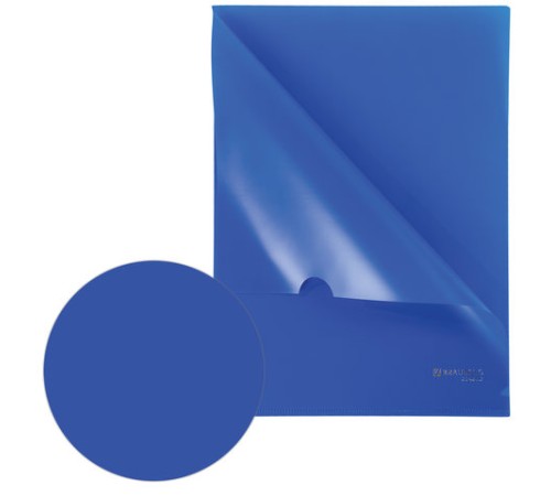 Папка-уголок жесткая, непрозрачная BRAUBERG, синяя, 0,15 мм, 224880