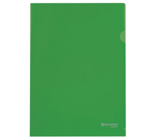 Папка-уголок жесткая, непрозрачная BRAUBERG, зеленая, 0,15 мм, 224881