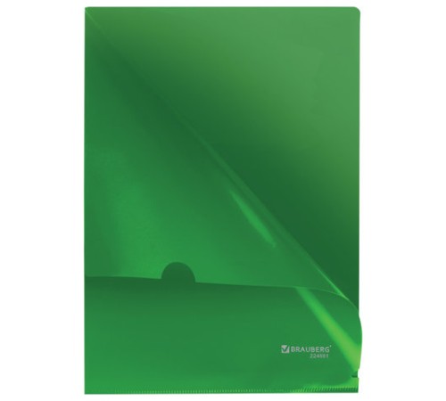 Папка-уголок жесткая, непрозрачная BRAUBERG, зеленая, 0,15 мм, 224881