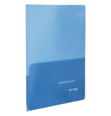 Папка-уголок с 2 карманами BRAUBERG, синяя, 0,18 мм, 224883