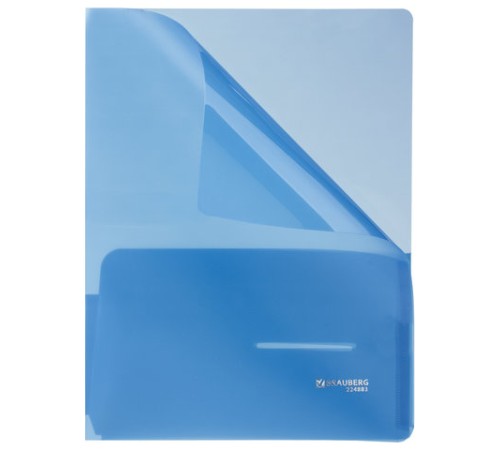Папка-уголок с 2 карманами BRAUBERG, синяя, 0,18 мм, 224883