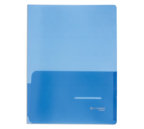 Папка-уголок с 2 карманами BRAUBERG, синяя, 0,18 мм, 224883