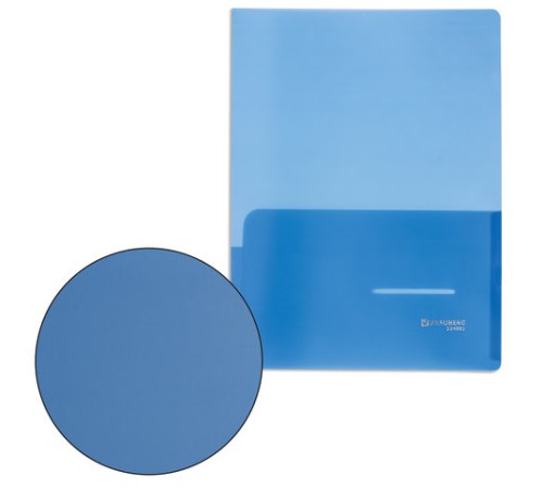 Папка-уголок с 2 карманами BRAUBERG, синяя, 0,18 мм, 224883