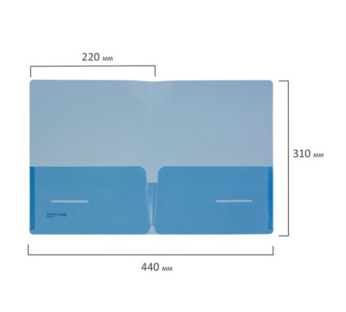 Папка-уголок с 2 карманами BRAUBERG, синяя, 0,18 мм, 224883