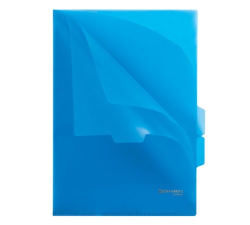 Папка-уголок с 3 отделениями, жесткая, BRAUBERG, синяя, 0,15 мм, 224885