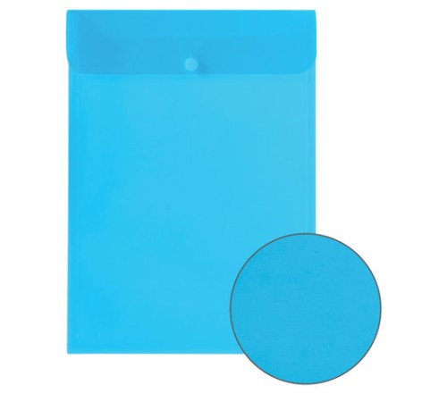 Папка-конверт с кнопкой BRAUBERG, вертикальная, А4, до 100 листов, прозрачная, синяя, 0,15 мм, 224977