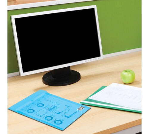 Папка-конверт с кнопкой BRAUBERG, вертикальная, А4, до 100 листов, прозрачная, синяя, 0,15 мм, 224977