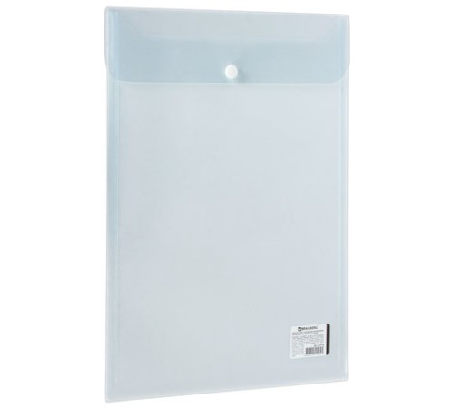 Папка-конверт с кнопкой BRAUBERG, вертикальная, А4, до 100 листов, прозрачная, 0,15 мм, 224978