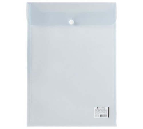 Папка-конверт с кнопкой BRAUBERG, вертикальная, А4, до 100 листов, прозрачная, 0,15 мм, 224978