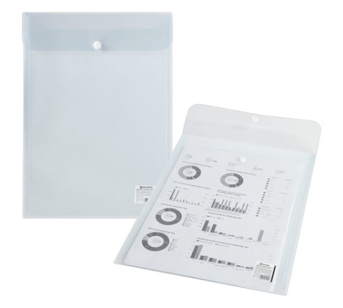 Папка-конверт с кнопкой BRAUBERG, вертикальная, А4, до 100 листов, прозрачная, 0,15 мм, 224978