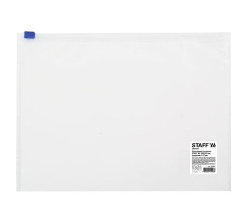 Папка-конверт на молнии А4 (230х333 мм), прозрачная, 0,12 мм, STAFF, 224979